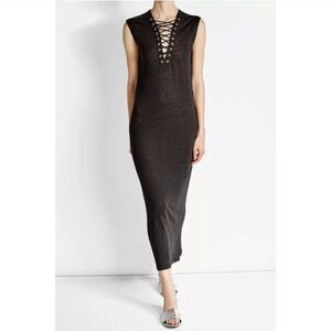 IRO Daisy Dress women's XS black midi‎ ruching LINEN  minimalist